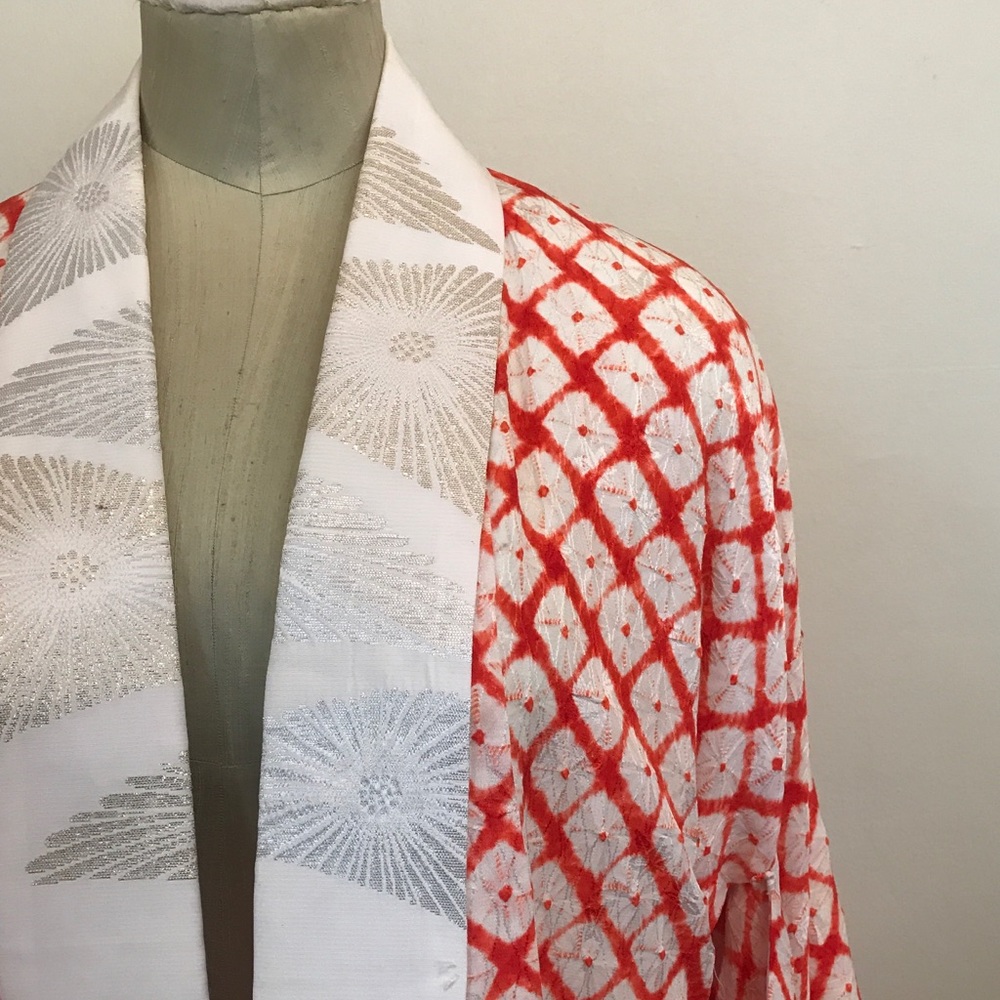Vintage Japanese Red Orange Pattern Kimono